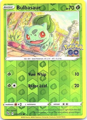 Bulbasaur 001/078 Common Pokemon GO Pokemon Reverse Holo Near Mint