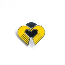 Yellow Black Heart Wings Pin Retro Racing Energy Motion Hope Symbol Hands
