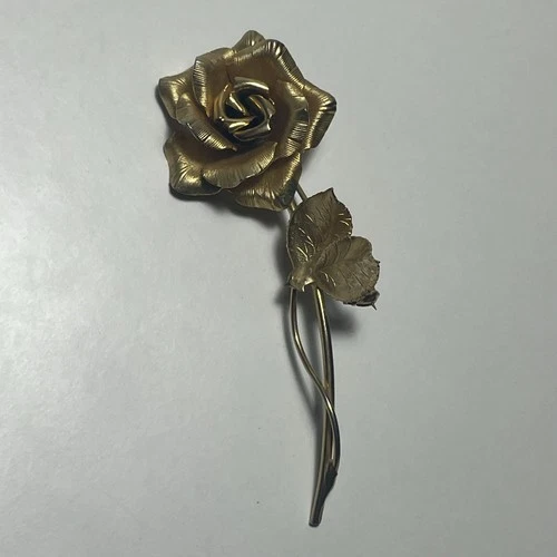 Vintage ROSE FLOWER BROOCH Pin Gold Tone Costume Jewelry