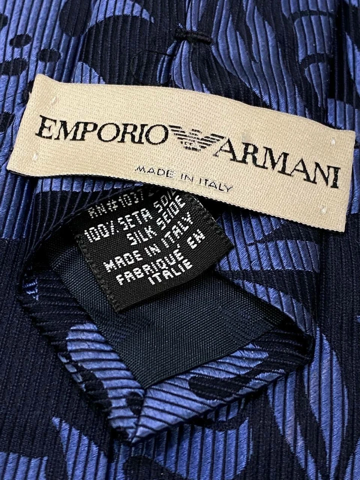 Corbata Emporio Armani para hombre azul marino 100 % seda patrón hoja hecha en Italia Foto 4 de 4