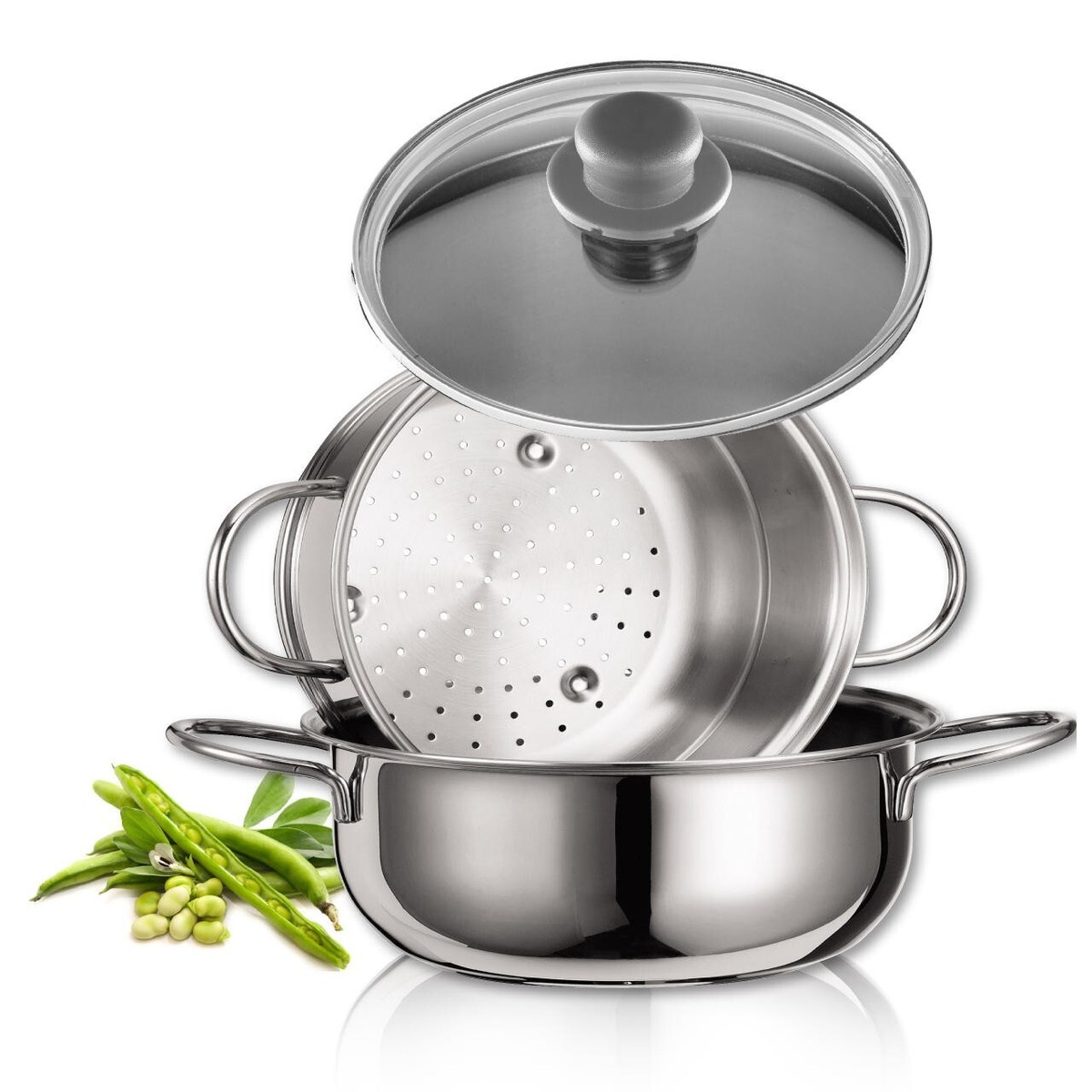 Cestello Vapore Pieghevole In Acciaio Inox - Vaporiera Universale Per Pentole Con Manico Antiscottatura - Foto 12