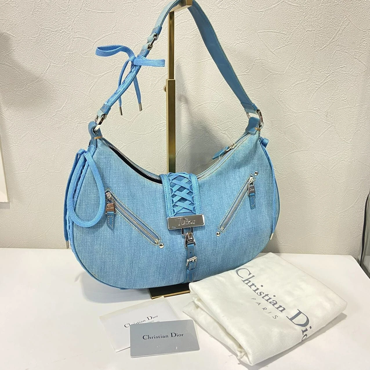 Sac bandoulière en denim Dior Admit it bleu/argent