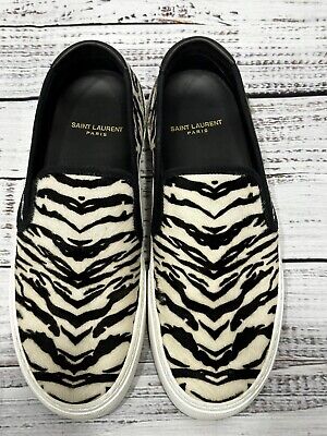 saint laulent クラヴァット　黒×白 RARE Saint Laurent Black & White Zebra Print Fur Canvas Shoes