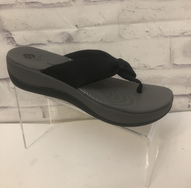Clarks Arla Glison Cloudstepper Wedge Flip Flops Black Floral (Select Size) | eBay