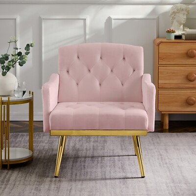 Accent Chair Velvet Armchair Single Sofa Chair with Metal Legs Cream  White/Pink
