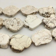 White Magnesite Turquoise Freeform Slab Slice Beads Approx 30x40mm 15.5" Strand