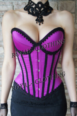 26 Steel Boned Over Bust costume Lace waist cincher training Satin Corset PL5-S