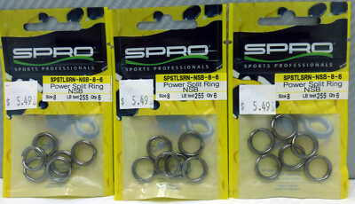 SPRO Size 8 Power Split Ring 3 packs of 6 SPSTLSRN-NSB-8-6
