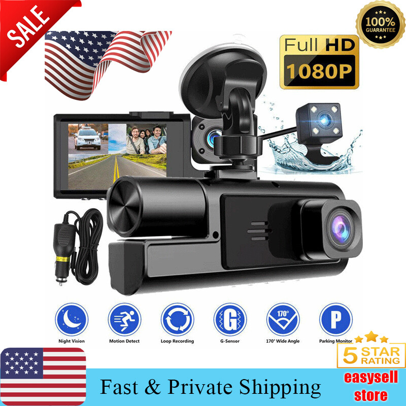 HD 1080P Dash Cam with Dual Lens Front Rear Inside G-Sensor Car Recorder-image