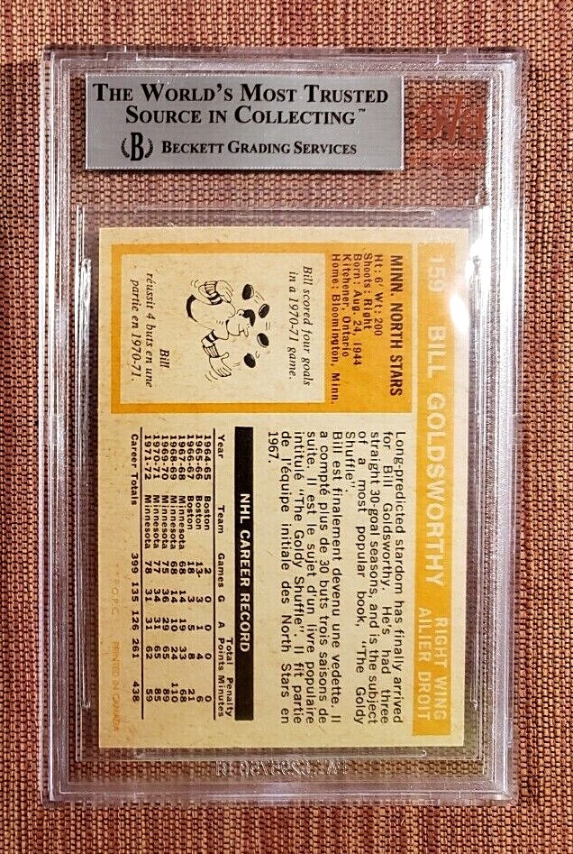 1972 O-Pee-Chee #159 Bill Goldsworthy North Stars Hockey Card BVG