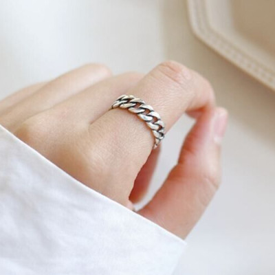 Sterling Silber gedrehter Kettenring, Panzerkette Ring, verstellbarer Stapelring