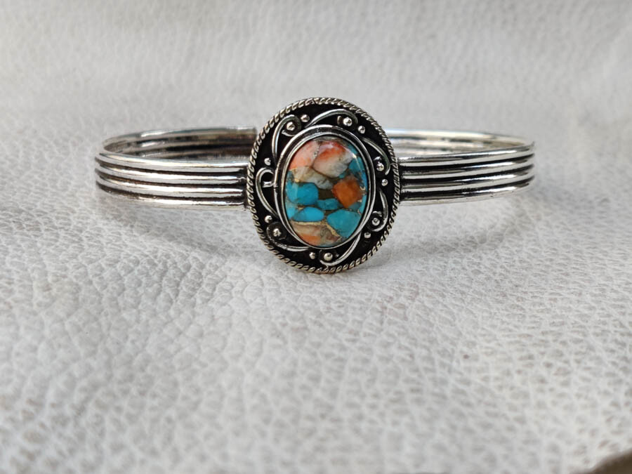Oyster Turquoise Bangle 925 Sterling Silver Handmade