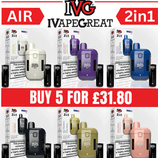IVG AIR 2 in 1 Rechargeable Vape Pod Kit 850 mAh E-cig 2 x 2ml Nic Salt 20mg