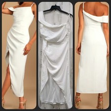LULUS Showing Off a Little White Asymmetrical Tulip Midi Dress Size LARGE**NWOT*