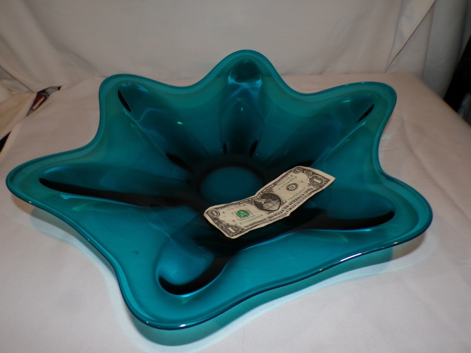 Viking Dish MCM Glass Blunique Tray Art Glass Blue Giant Size [c532]