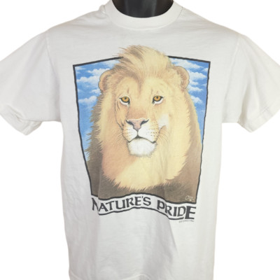 Vintage Lion T Shirt Mens Size Medium White 90s Natures Pride King Jungle USA