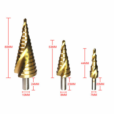 Spiral Groove High Speed Steel Titanium Coated Step Drill Bit Multiple Hole Size
