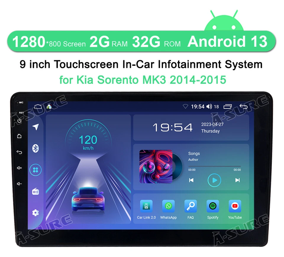 Radio estéreo para coche Apple Carplay GPS+ navegación para Kia Sorento 2014-2015 Android 14 9" Foto 2 de 4