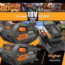 2PACK For Ridgid R840087 8.0Ah Lithium Battery/Charger Rigid 18 Volt R840085 6AH