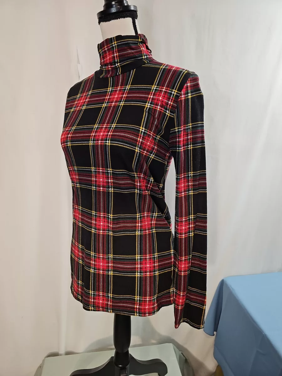 J Crew Factory Stewart tartan plaid printed tissue turtleneck shirt Size Small