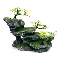 Large Fish Tank Decorations Mountain View Aquarium Ornament with Tree House Cave