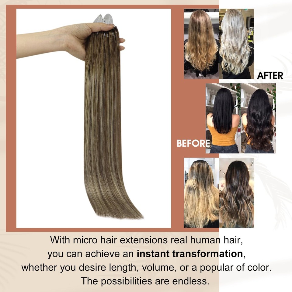 Full Shine Ombre Micro Beads Hair Extensions Human Hair Color 3/8/22