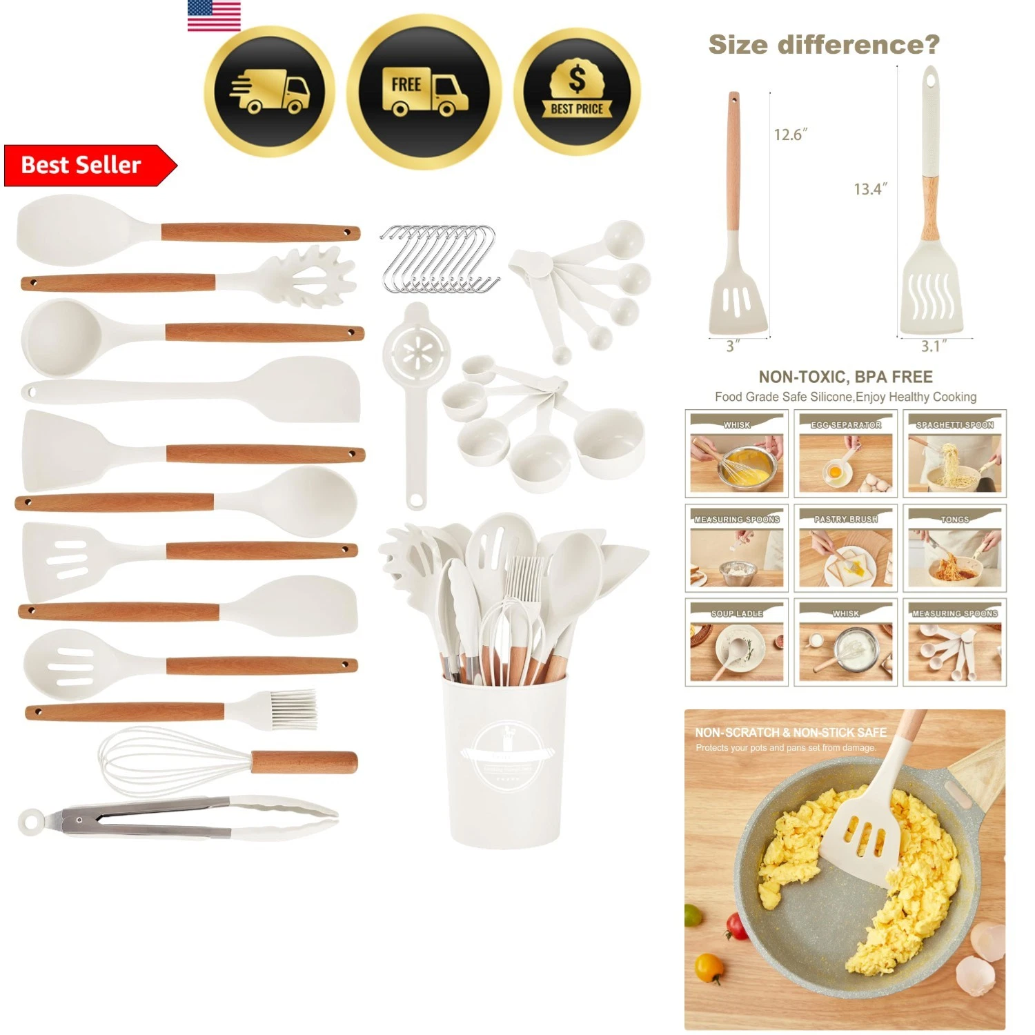 Kitchen Utensils Set 34 PCS Non-Stick Silicone Cooking Tools with Wooden Handles
Opens in a new wind
