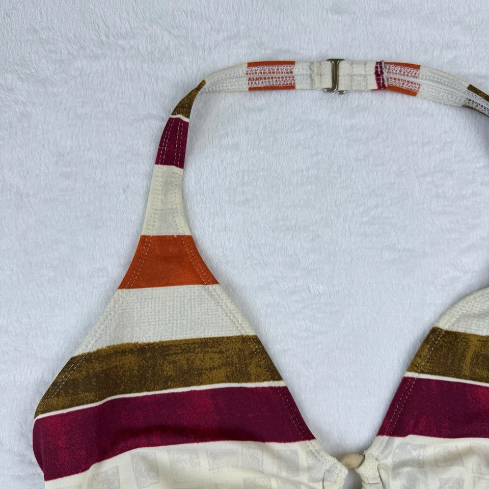 Traje de Baño Leilani 14 Verde Naranja Rosa Tropical Una Pieza Halter Recorte Ajuste Foto 3 de 4