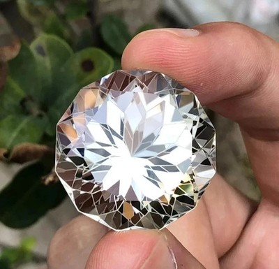 Certified Superb Round Flower Cut 50 Ct Natural White Topaz AA+ Loose Gemstone