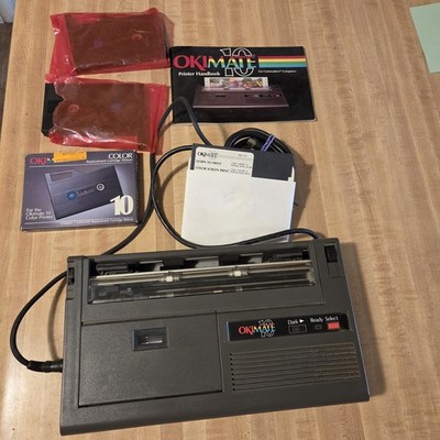 Vintage Okimate 10 Printer + Book + Disk + Ribbon - Powers On Untested