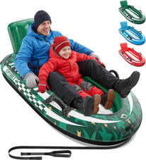 2-Person Inflatable Snow Sled with Premium Canvas Cover, Heavy Duty Sled with Ba