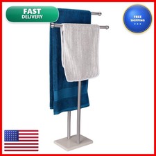 WAYDELI Standing Towel Rack Double-T Shape Tall Bath Towel Sheet Holder Marble