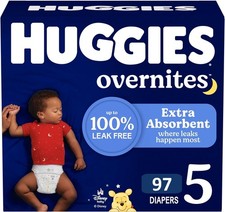 Huggies Overnites, Disposable Baby Diapers, Size 5, 97 Count 