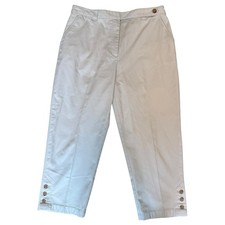 Lands  End Women  s 14 Beige Cotton Blend Button Hem Pull On Back Cropped Pants