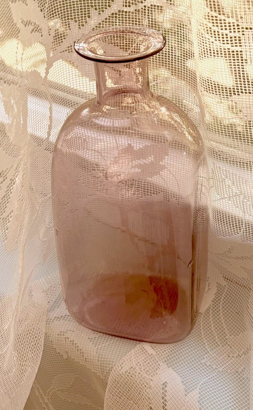 Antique Blown Glass Bottle Amethyst 6” High Thin Glass Pontil