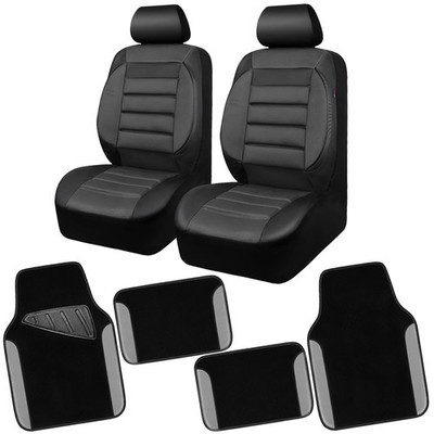 CAR PASS 3D Foam Leather Car Seat Covers Two Front Seats only,Steering Leathe...