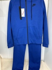 Nike Full Sweatsuit Fleece Zip Up Hoodie Joggers Sweatpants Royal Blue Small