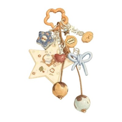 Playful Dog Star Bowknot Acrylic Key Holder Charm Unique Bag Decoration Present