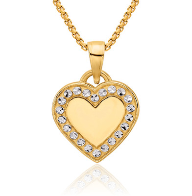 14K Solid Two Tone Gold Heart Necklace