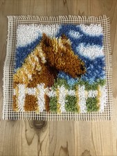 Brown Horse Completed Latch Hook Panel 12x12" Pillow Top Wall Hanging