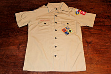 Boy Scouts of America BSA Youth Shirt Tan Large No Size Tag Sewn Patches