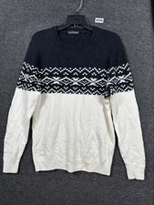 VTG Saks Fifth Avenue Wool Sweater Mens Size M Black Ivory Fair Isle Pullover