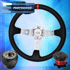 Deep Dish Black Steering Wheel Red Stitching + Quick Release For 96-15 Civic