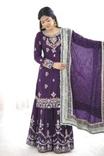 Indian Style Georgette Purple Top Palazzo And Dupatta For Women Festival Wear
