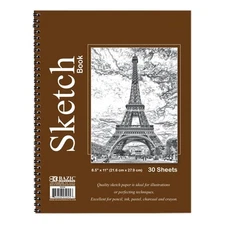 BAZIC 30 Ct. 8.5" X 11" Side Bound Spiral Sketch Book (1-PACK)