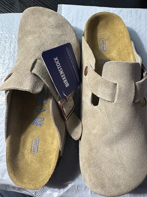 #ad Birkenstock Boston Taupe Suede Soft Leather Footbed clog modified protected cork $83.00