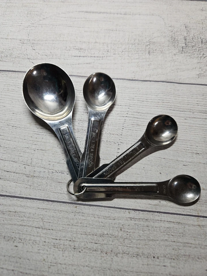 Vintage EKCO Set of 4 Metal Measuring Spoons - 1980s - Stainless Steel - Image 4 of 4