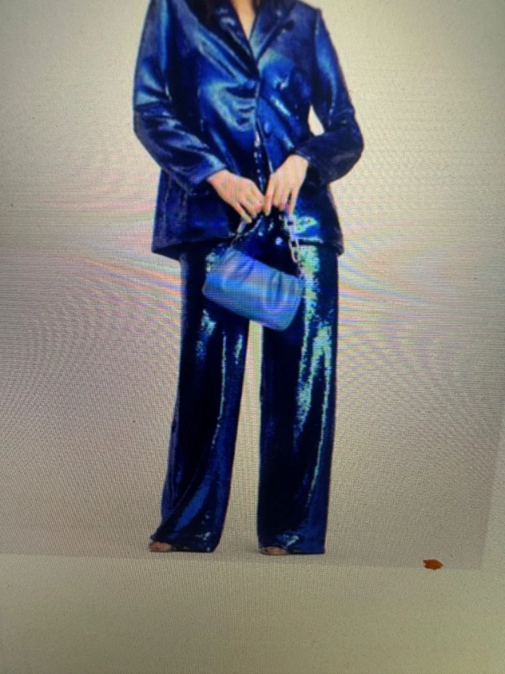 Nuevo con Etiquetas Kate Spade Azul Brillante Lentejuelas Pantalón Traje con Chaqueta - ¡GUAU! Talla 6 Foto 4 de 4