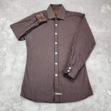 English Laundry Shirt Mens 16 32/33 Blue Orange Stripe Dress Button Front