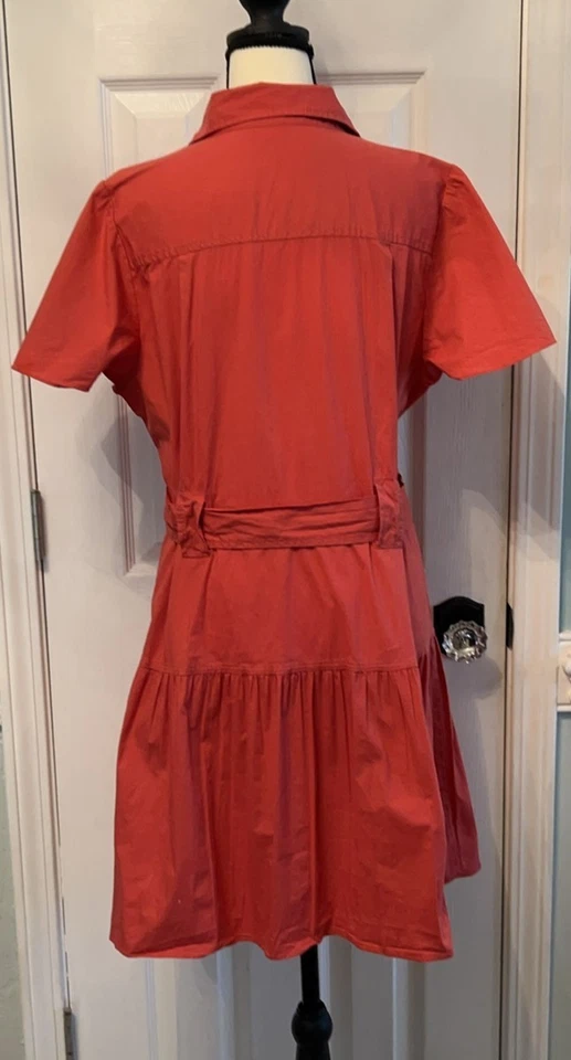 Derek Lam 10 Crosby Coral Red Poplin Flutter Sleeve Shirt Dress Size 18 Designer - Image 3 of 4